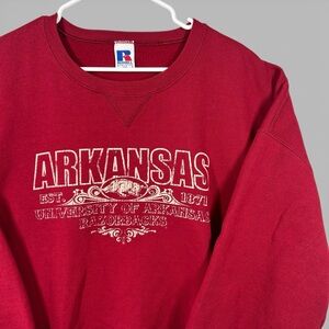 Vintage University of Arkansas Sweatshirt Crewneck Red Y2K Mens XXL Hogs Russell